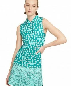 Nike Women's Dri-FIT Grid Print Sleeveless Golf Shirts - Previous Season Style - ON SALE