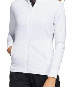 Adidas Women's Textured Full-Zip Golf Jackets -Cheap Accessories Store HA3400 4 APPAREL On Model Front View transparent Z