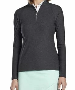Peter Millar Women's Perth Melange Raglan-Sleeve Quarter-Zip Golf Pullovers -Cheap Accessories Store LE0EK42MLG BLK ALT A CF