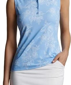 Peter Millar Women's Performance Sleeveless Golf Shirts - Cottage Blue Garden Floral