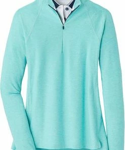 Peter Millar Women's Perth Melange Raglan-Sleeve Quarter-Zip Golf Pullovers - Morning Dew -Cheap Accessories Store LF22EK43MLG MDEW