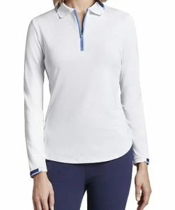 Peter Millar Women's Bianca Zip Long Sleeve Golf Shirts -Cheap Accessories Store LS22EK28 WHT ALT A CF