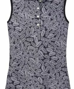 Peter Millar Women's Banded Sleeveless Golf Shirts - Black Palm Frond -Cheap Accessories Store LS23EK12S BPFRN