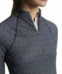 Peter Millar Women's Perth Raglan-Sleeve Quarter-Zip Golf Pullovers - Black Popcorn Tweed -Cheap Accessories Store LS23EK43 BPTWD ALT Z