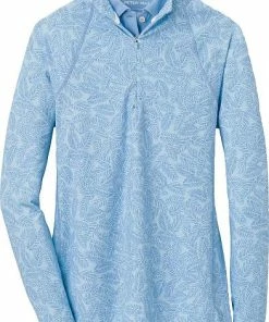 Peter Millar Women's Perth Raglan-Sleeve Quarter-Zip Golf Pullovers - Cottage Blue Palm Frond -Cheap Accessories Store LS23EK43 CBFRN