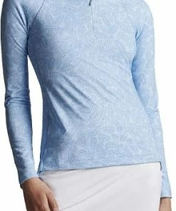 Peter Millar Women's Perth Raglan-Sleeve Quarter-Zip Golf Pullovers - Cottage Blue Palm Frond