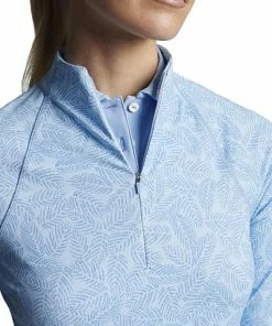 Peter Millar Women's Perth Raglan-Sleeve Quarter-Zip Golf Pullovers - Cottage Blue Palm Frond -Cheap Accessories Store LS23EK43 CBFRN ALT Z