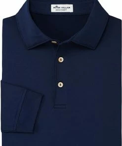 Peter Millar Solid Stretch Jersey Long Sleeve Golf Shirts -Cheap Accessories Store ME0EK01SLS NAV pm 3