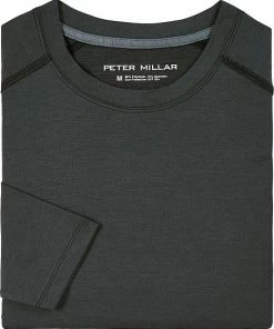 Peter Millar Aurora Performance Long Sleeve Casual T-Shirts -Cheap Accessories Store ME0EK301 BLK