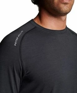 Peter Millar Aurora Performance Long Sleeve Casual T-Shirts -Cheap Accessories Store ME0EK301 BLK ALT C