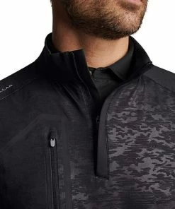 Peter Millar Forge Camo Performance Quarter-Zip Golf Vests -Cheap Accessories Store MF22EK42D BLK ALT Z