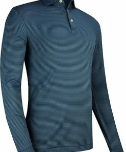 Peter Millar Lyons Stripe Performance Long Sleeve Golf Shirts -Cheap Accessories Store MF22EK81ELS NAV front 2