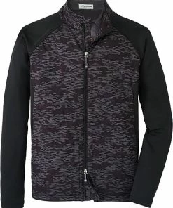 Peter Millar Merge Elite Hybrid Full-Zip Golf Jackets - Black Camo -Cheap Accessories Store MS23EZ45A BLK